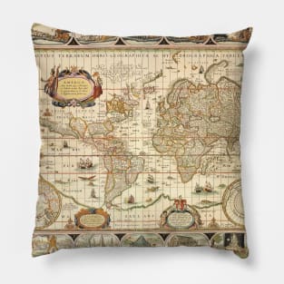 Antique Old World Map by Willem Blaeu, c. 1630 Pillow