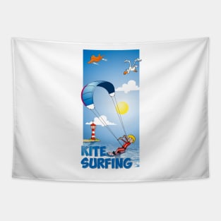 Funny and colourful kite surfing illustration Tapestry