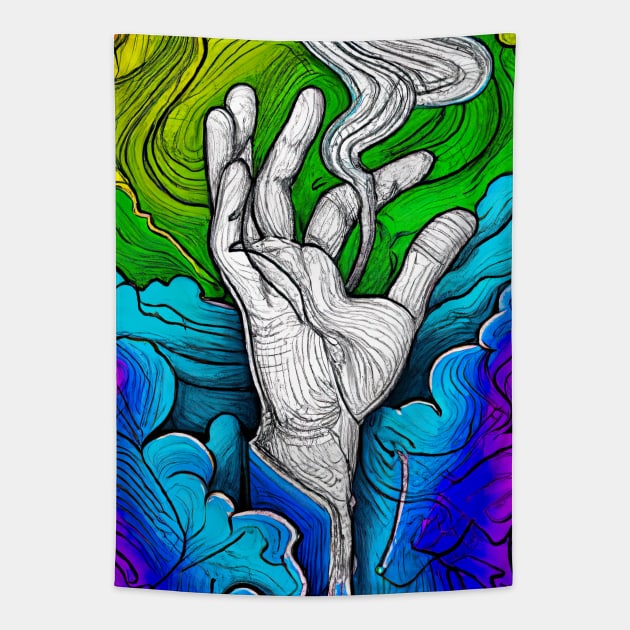 Trippy Hand Tapestry by Minelauvart