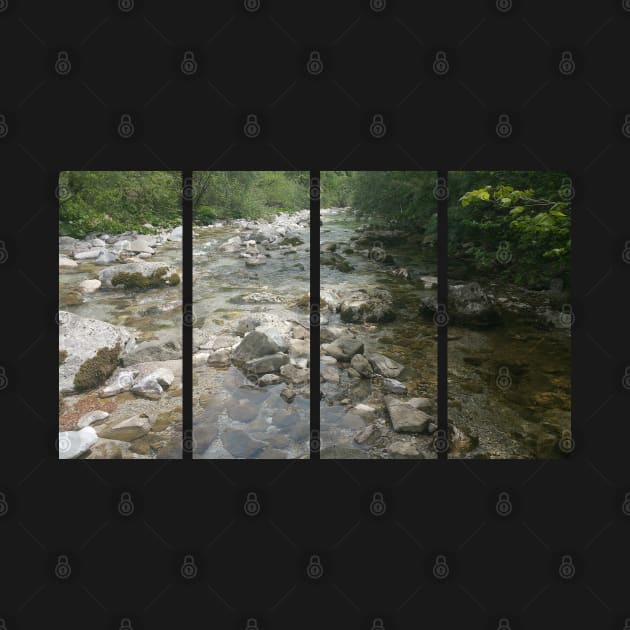 A static shot of the clear water of a mountain stream between rocks and stones; beautiful nature in a sunny day; no people around by fabbroni-art