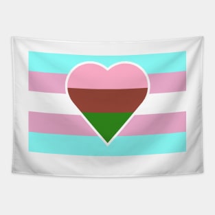 Transgender Pride Flag with Gynesexual/Gynephilic Heart Tapestry