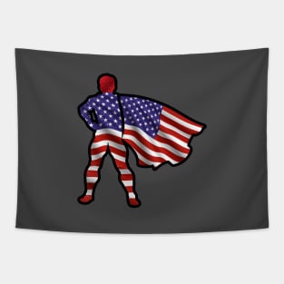 Hero of American Wearing Cape of United States Flag Representing Brave and Hope Tapestry