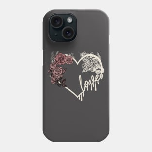 Love heart and roses dark romantic design in ivory Phone Case