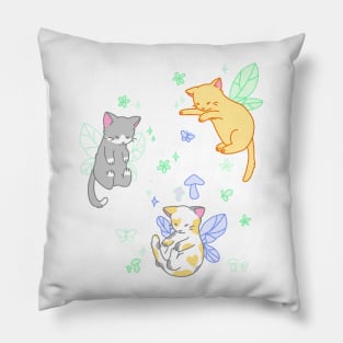 fairy kitties (green/white/blue) Pillow