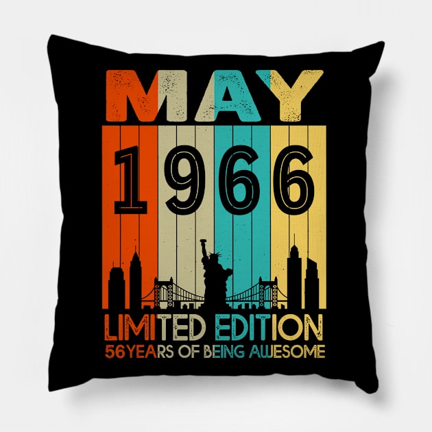 Vintage May 1966 Limited Edition 56 Years Of Being Awesome Pillow by sueannharley12