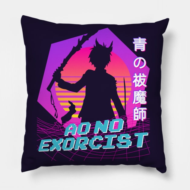 Blue Exorcist - Vaporwave Pillow by The Artz