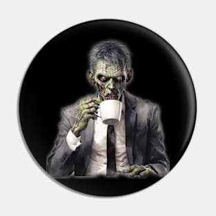 Zombie Drinking Coffee Pin