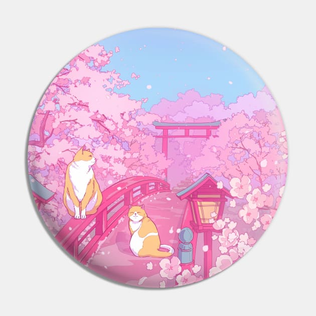 The Japanese  shrine, cute cats, and pink sakura blossom Pin by AnGo