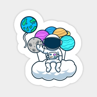 Cute Astronaut Sitting On Cloud With Planet Balloon Magnet