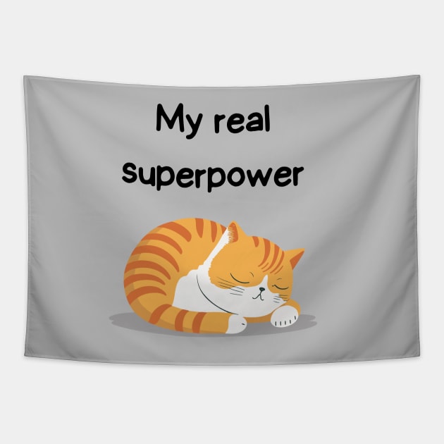 Sleeping Affirmation Cat - My real superpower | Cat Lover Gift | Law of Attraction | Positive Affirmation | Self Love Tapestry by JGodvliet