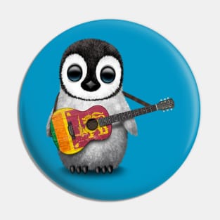 Baby Penguin Playing Sri Lankan Flag Guitar Pin