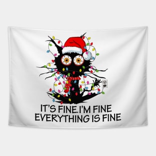 Black Cat It's Fine I'm Fine Everything is Fine Funny Christmas Tapestry