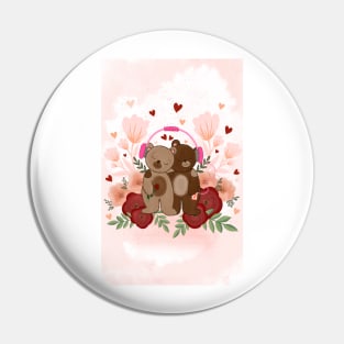 Cute bear couple listening to music Pin