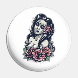 Day Of The Dead Girl Calavera Pin