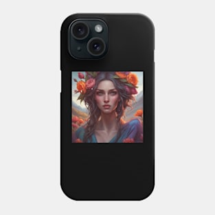 Beautiful Woman with Colorful Flowers in Her Hair Phone Case