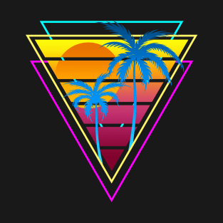 Retro 80s 90s Vaporwave Palm Trees Sunset Beach Surf Art T-Shirt