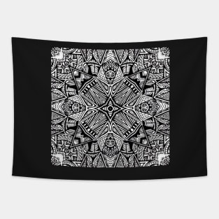 Black and White Aztec Star Tapestry