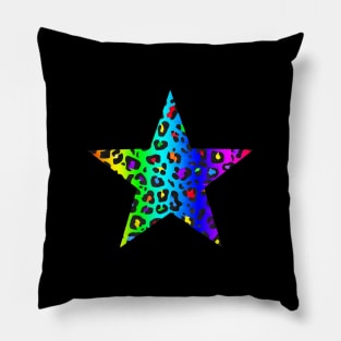 Dark Rainbow Leopard Print Star Pillow