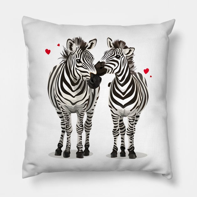 Valentine Cartoon Zebra Couple Pillow by Chromatic Fusion Studio