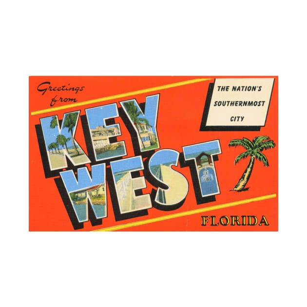 Greetings from Key West Florida, Vintage Large Letter Postcard by Naves