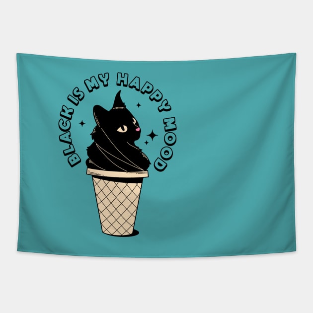 Ice Cream Black Cat in pink Tapestry by The Charcoal Cat Co.