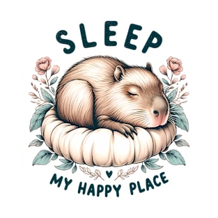 Sleep, My Happy Place Capybara in Bed T-Shirt