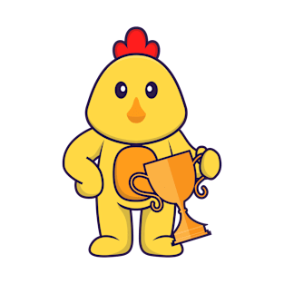 Cute chicken holding gold trophy. T-Shirt