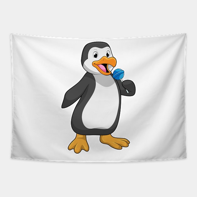 Penguin with Lollipop Sweets Tapestry by Markus Schnabel