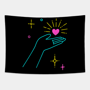 Lineart Hand Holding Heart Love Symbol Valentine's Tapestry
