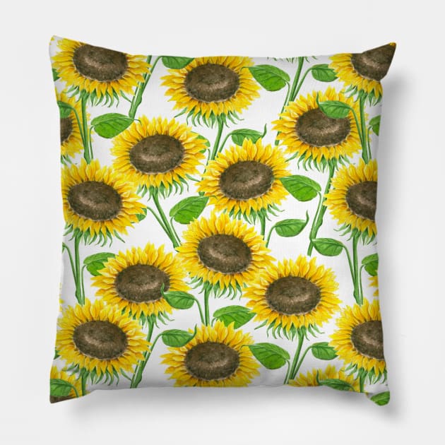 Sunflowers watercolor pattern Pillow by katerinamk
