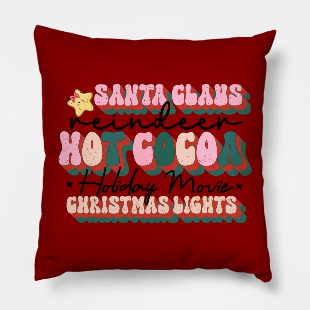 Santa Claus Reindeer Hot Cocoa Holiday Movie Christmas Lights Pillow by JDVNart