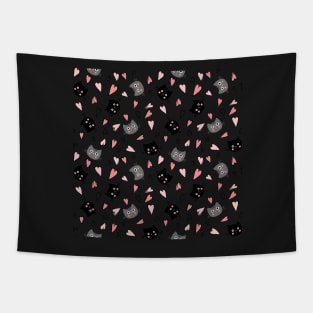 Black Cats and Hearts Tapestry