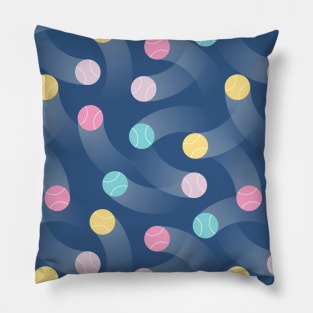 Colorful pastel tennis balls over blue background Pillow