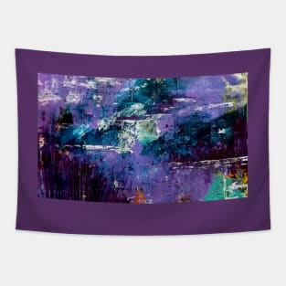 Purple blue and green with touch of white abstract river scape painting Tapestry