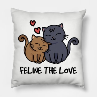 Feline The Love! Cute Kawaii Cats Valentines Day T-Shirt for Cat Lovers Pillow