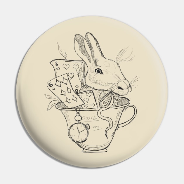 The white Rabbit in a mug Pin by Carriefamous