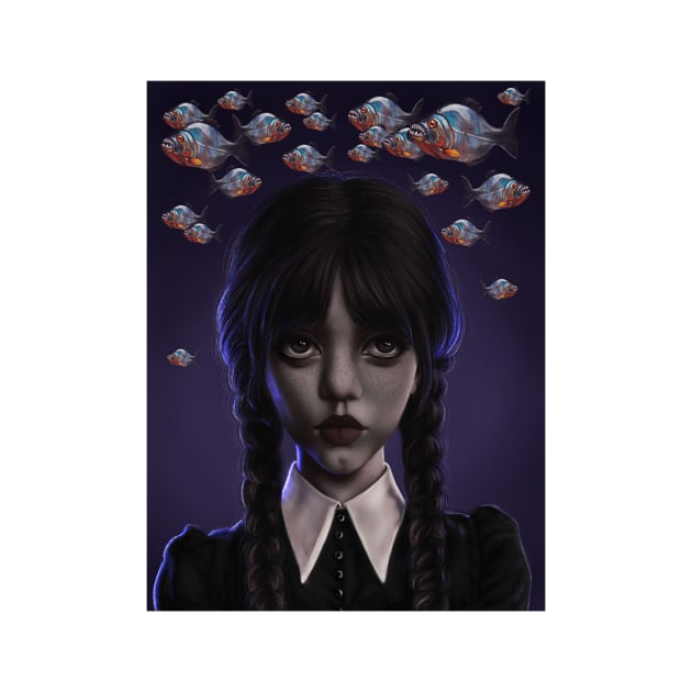 wednesday addams piranha gothic picture sticker netflix by saraholiveira06