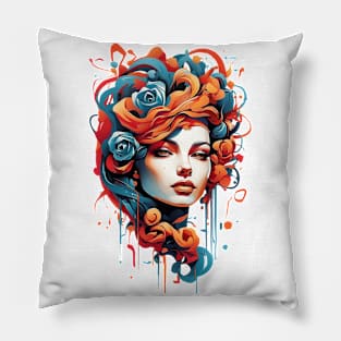 Women with Flowers in Her Hair: Blooming Beauty - Colorful Pillow