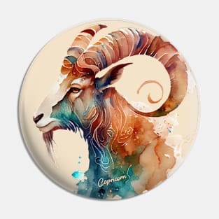 Zodiac Sign CAPRICORN - Watercolour Illustration of Capricorn Pin