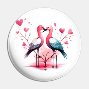 Valentine Kissing Avocet Bird Couple Pin