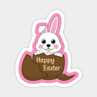 Cute White Bunny in Chocolate Egg Happy Easter Magnet