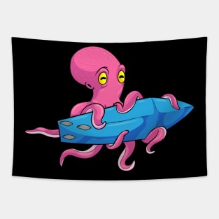 Octopus as Surfer with Surfboard Tapestry