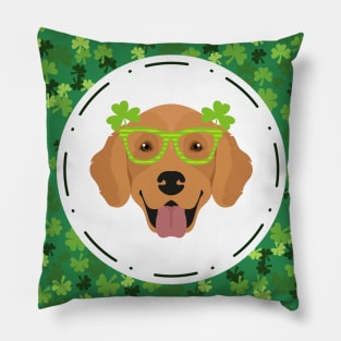 Saint Patrick's Day with Golden Retriever with Glasses and Shamrock Pillow