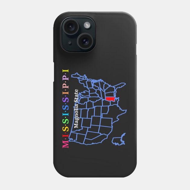 Mississippi, USA. Magnolia State. With Map. Phone Case by Koolstudio