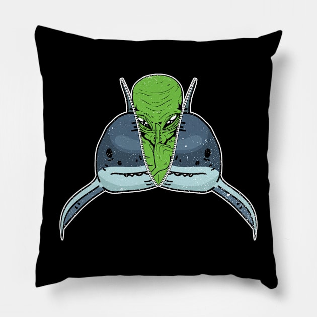 Alien Shark Extraterrestrials Conspiracy Theory Outer Space Pillow by Anassein.os