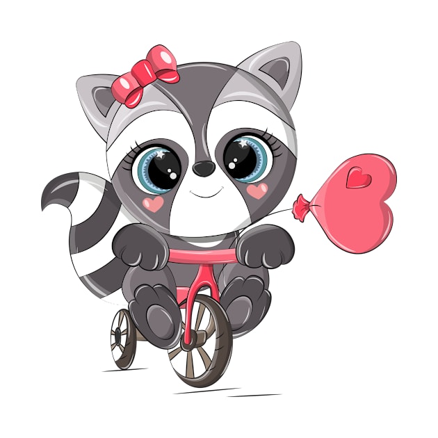 Cute raccoon on a red bike. by Eduard Litvinov