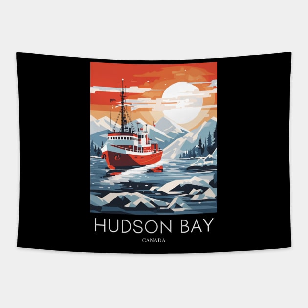 A Pop Art Travel Print of Hudson Bay - Canada Tapestry by Studio Red Koala