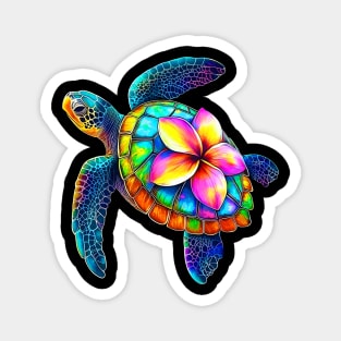 Hawaiian Sea Turtle Plumeria Flower Tie Dye Magnet