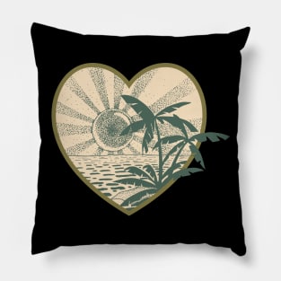 Sunset on tropical island (vintage green) Pillow