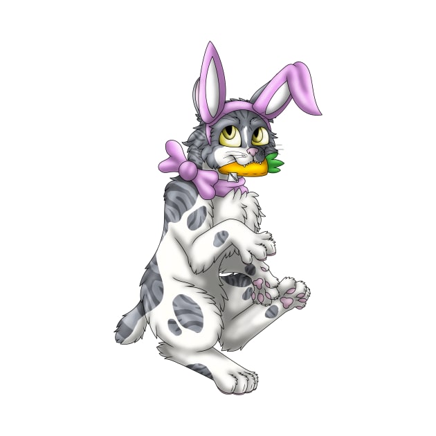 Bobtail BunnyCat: Grey Bicolor Tabby (Pink) by spyroid101